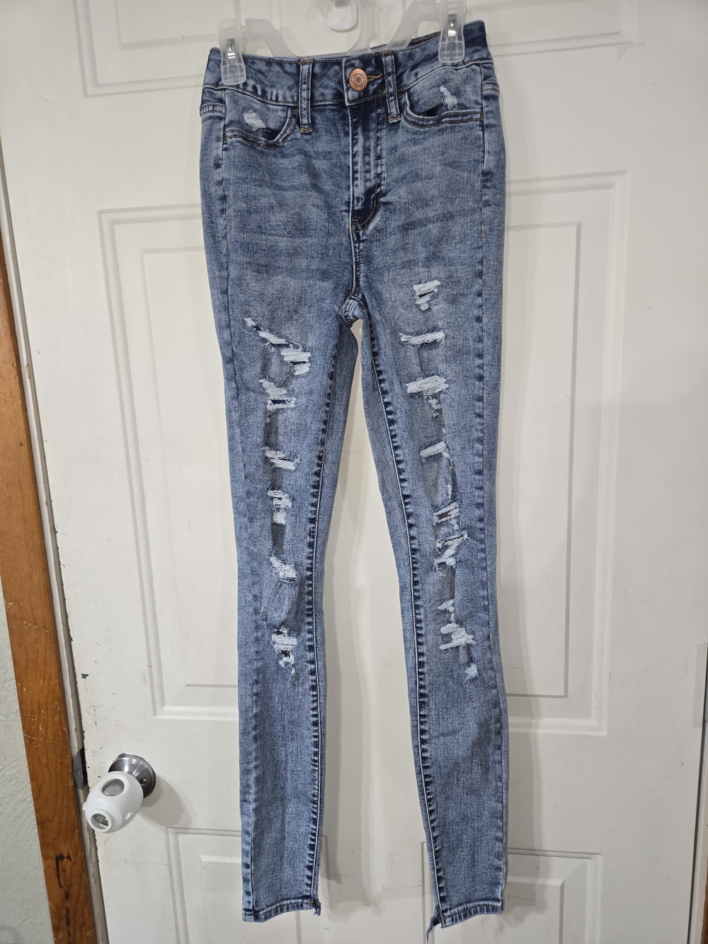 Girls Light Blue Distressed Skinny Jeans